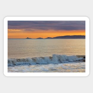 Mumbles Lighthouse across Swansea Bay, Wales Sticker